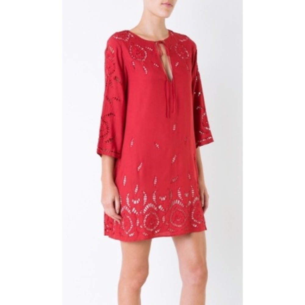 Alice + Olivia Eyelet Cut Out Embroidered Mini Dress Womens S Red Bohemian